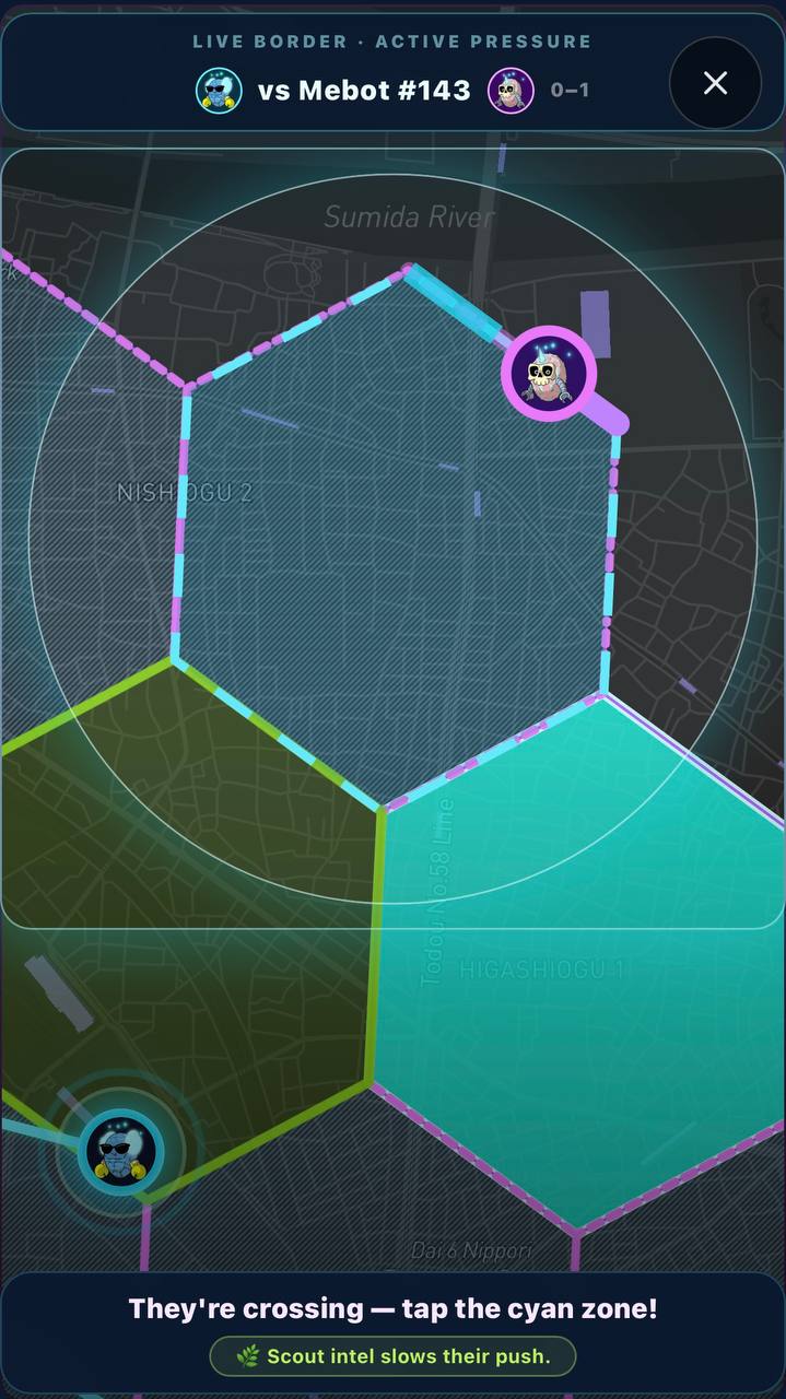A live Border Skirmish with a rival crossing toward the cyan defense zone